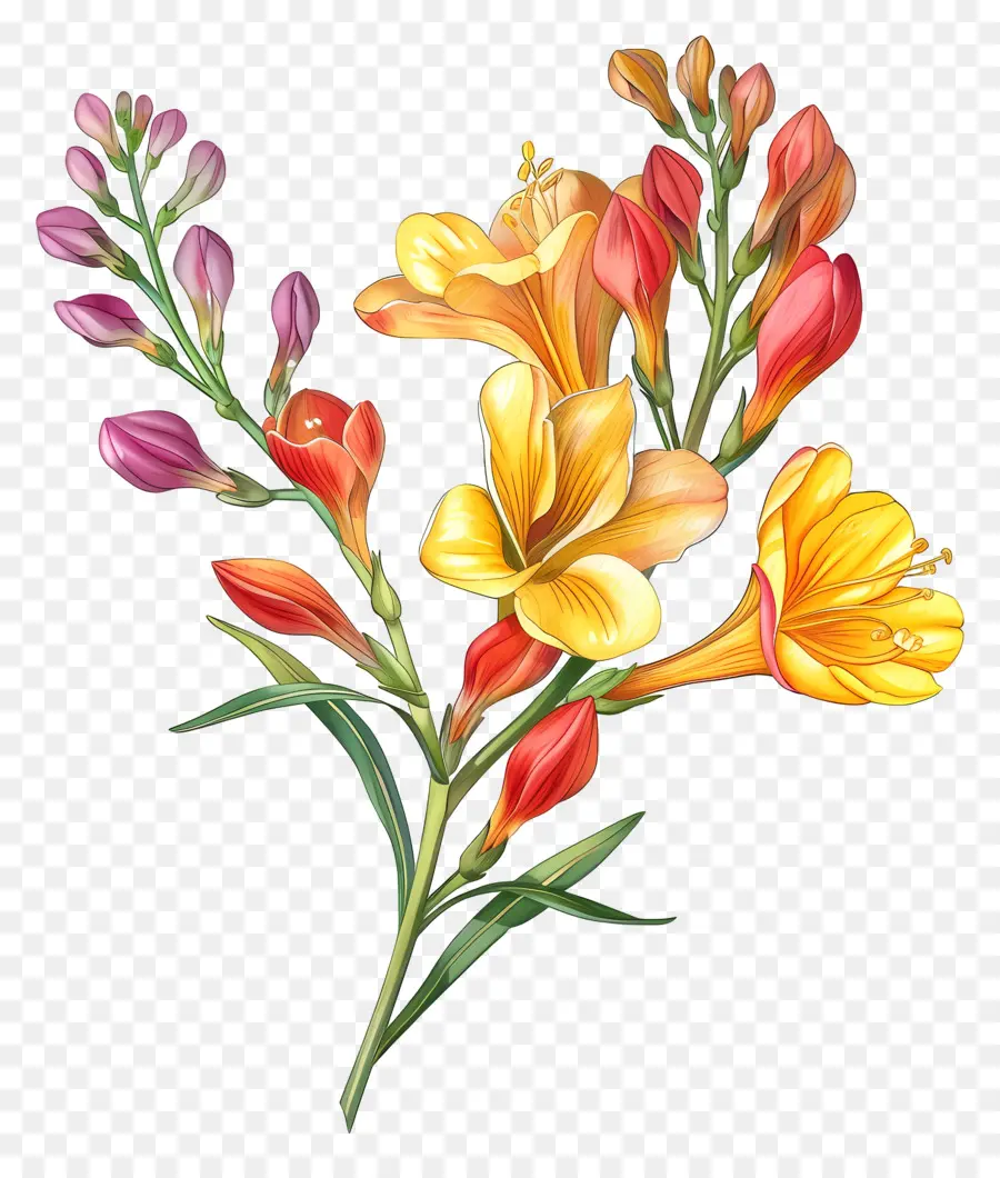 Fleur De Freesie，Fleurs Colorées PNG