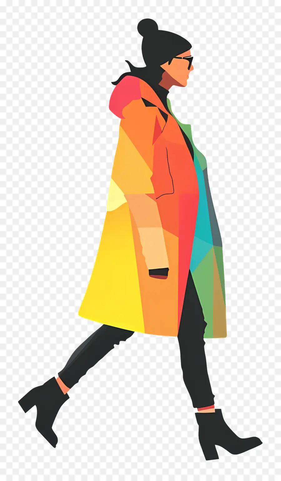 Femme Qui Marche，Manteau Arc En Ciel PNG