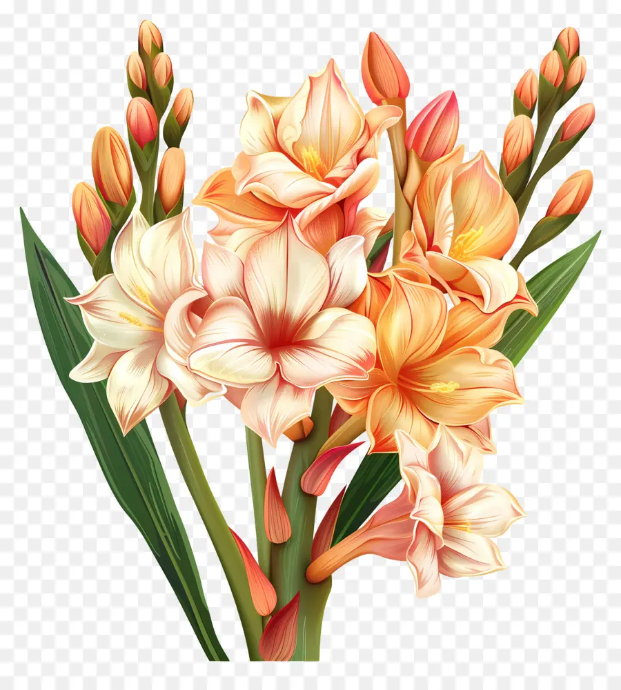 Fleur De Tubéreuse，Fleurs Orange Et Blanches PNG