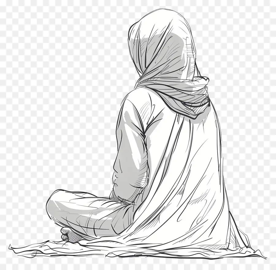 Femme En Hijab，Personne Assise PNG