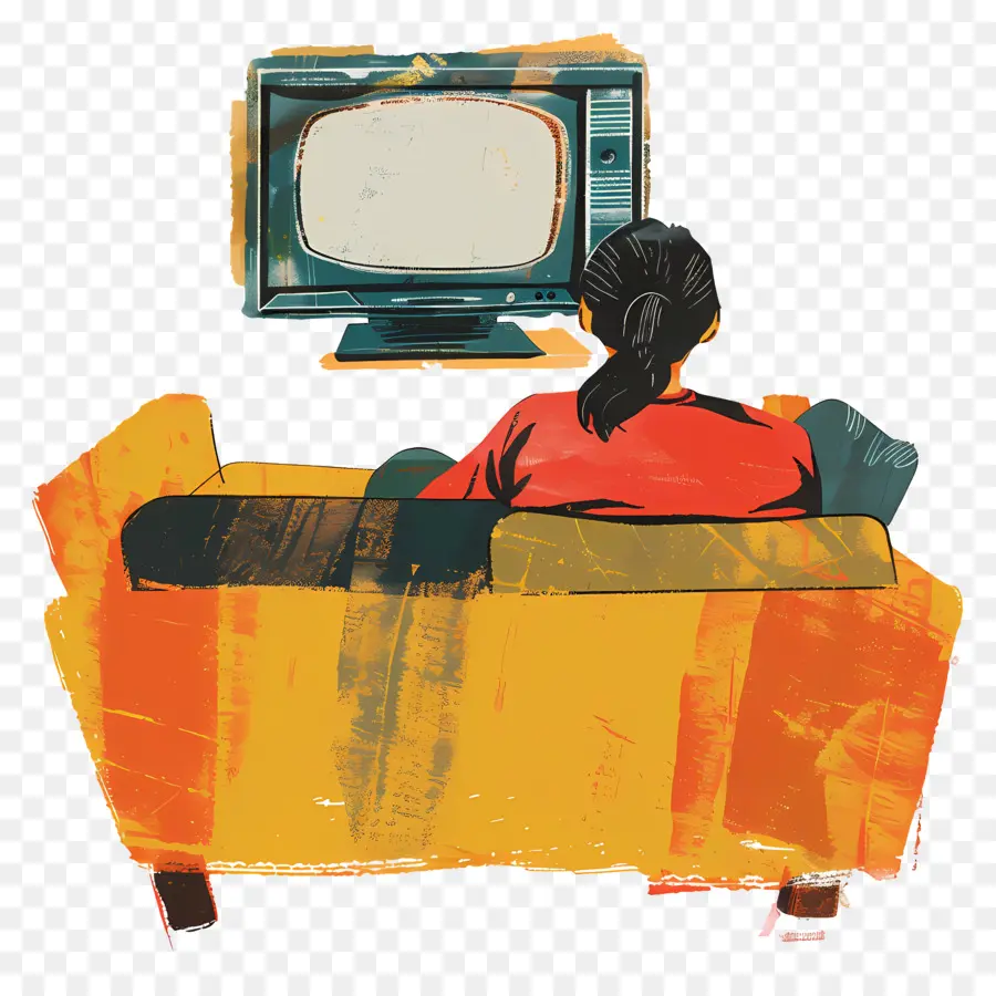 Femme，Regarder La Télévision PNG