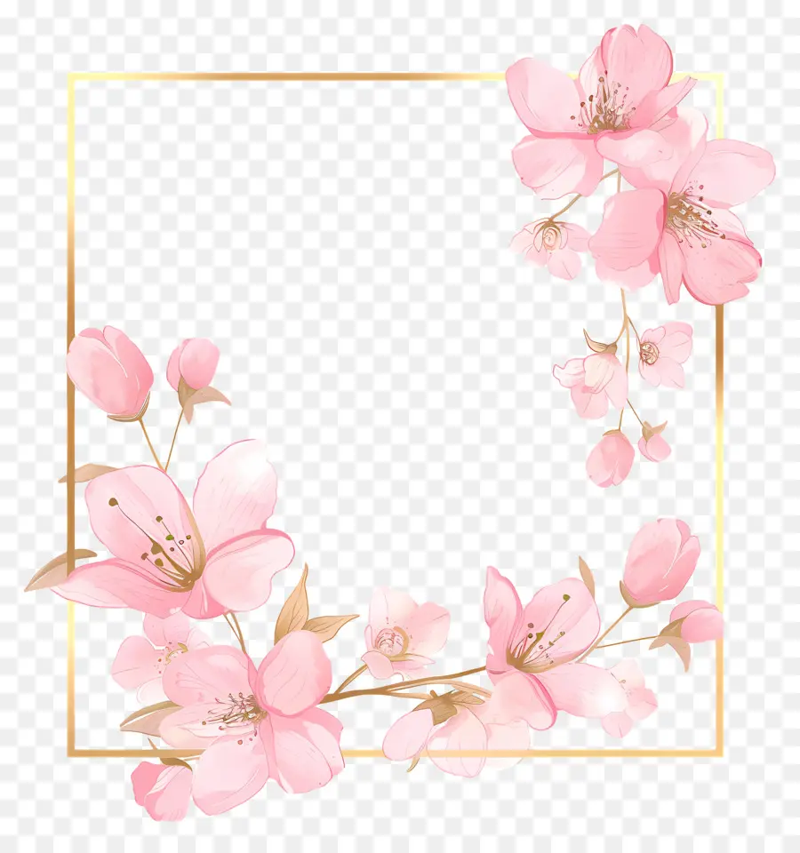 Or Frame，Fleur De Cerisier PNG