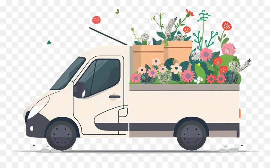 Camionnette De Livraison，La Livraison De Fleurs PNG