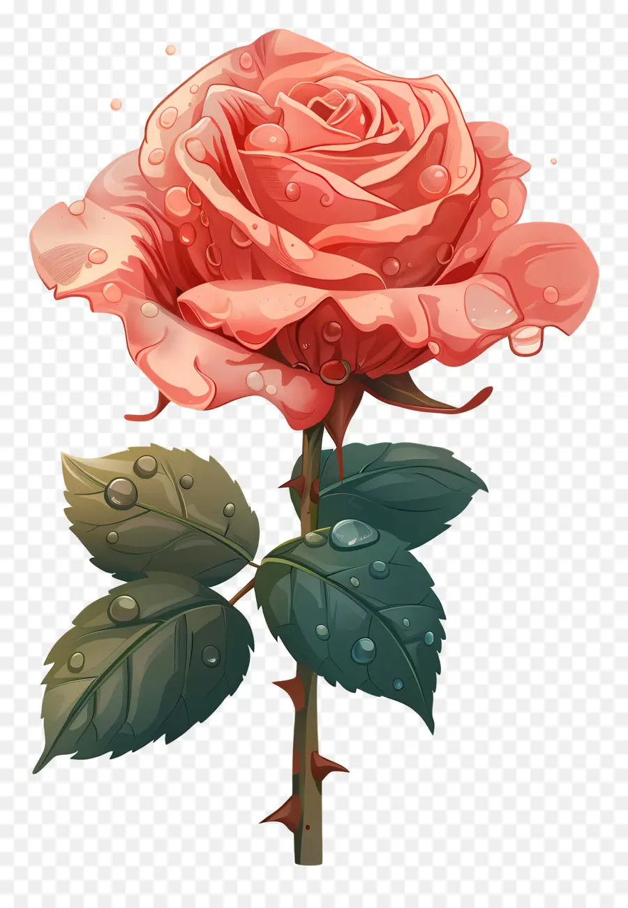 Rose Avec Des Gouttes De Rosée，Rose Rose PNG