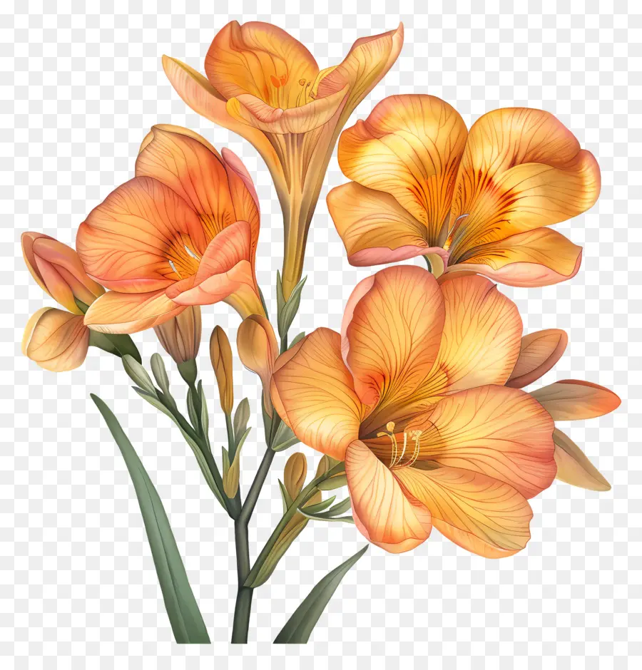 Fleur De Freesie，Des Fleurs D'orange PNG