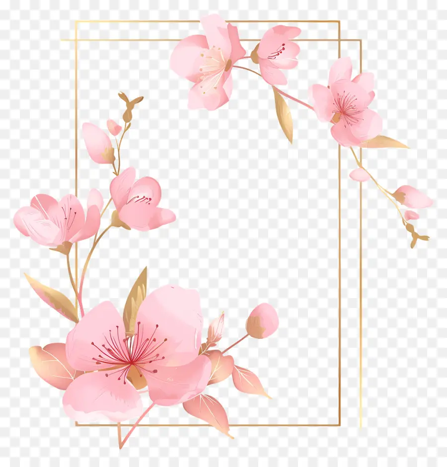 Or Frame，Sakura Fleurs PNG