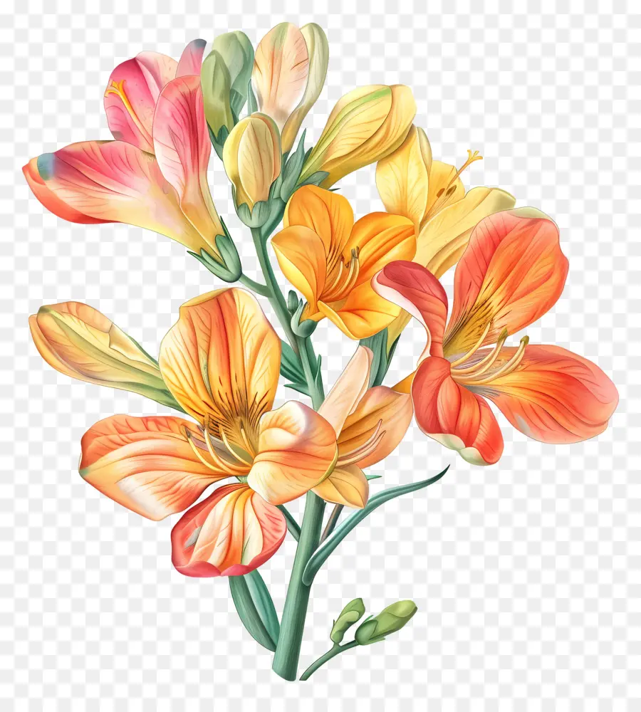 Fleur De Freesie，Des Fleurs D'orange PNG