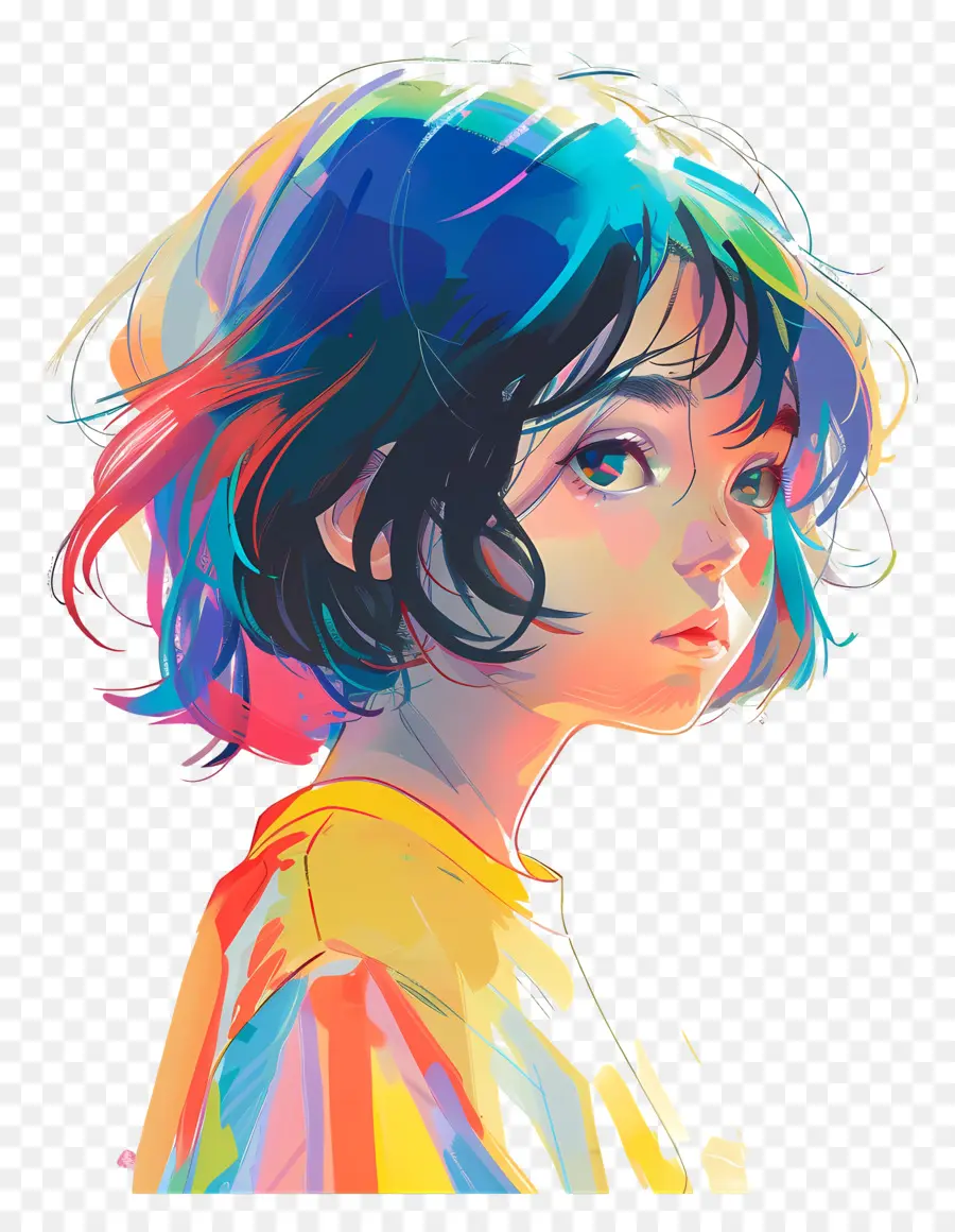 Anime Enfant，Les Cheveux Bleu PNG