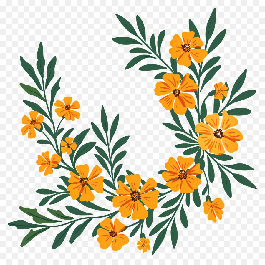 Guirlande De Soucis，Des Fleurs D'orange PNG