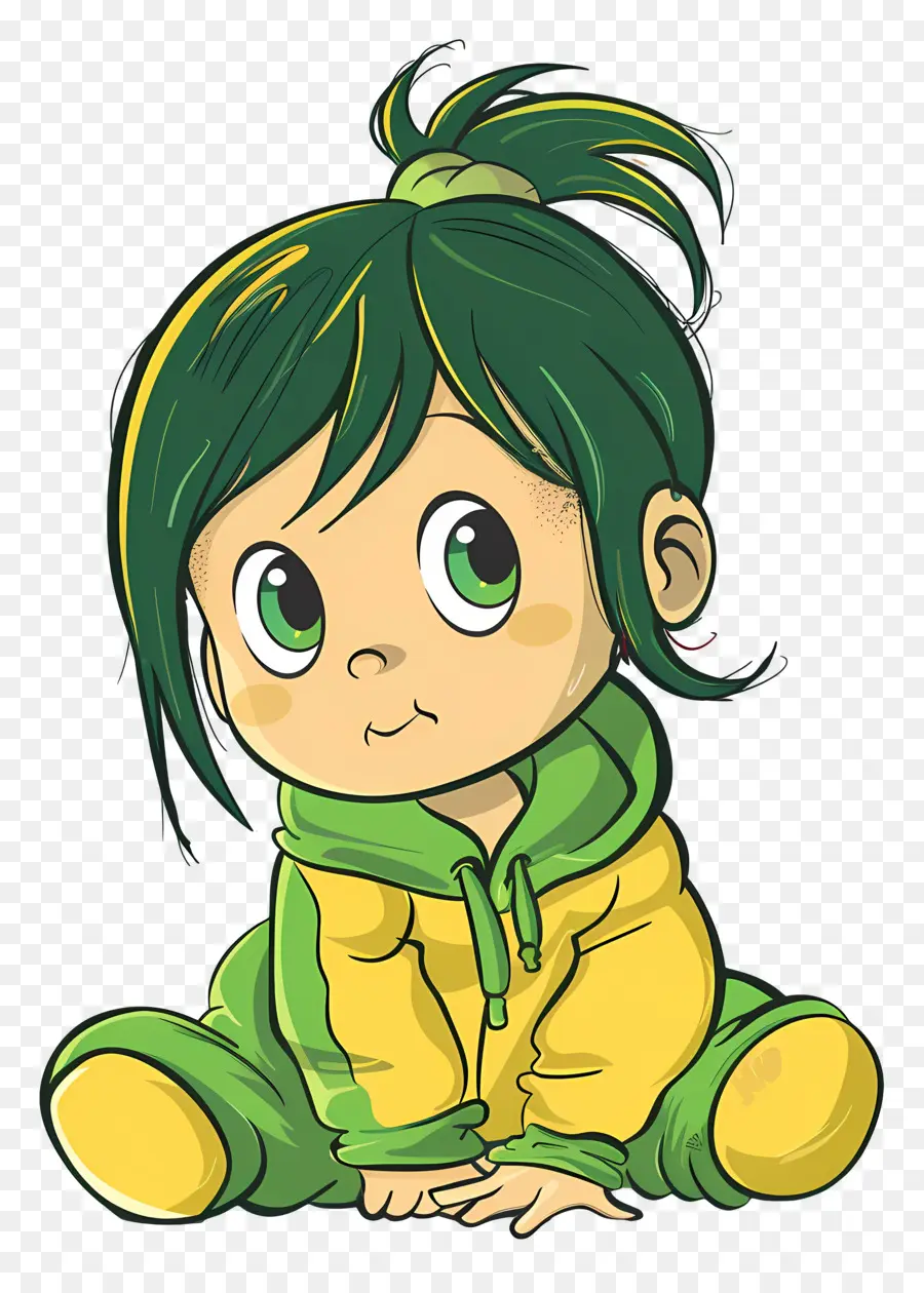 Dessin Animé Bébé Fille，Des Cheveux Verts PNG