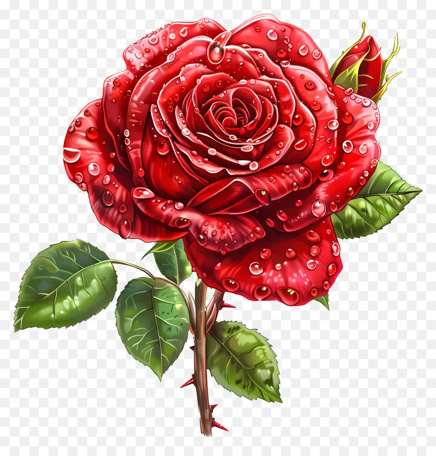 Rose Rouge，Des Gouttelettes D'eau PNG