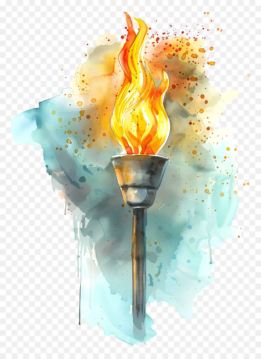 La Flamme Olympique，Papier Aquarelle PNG