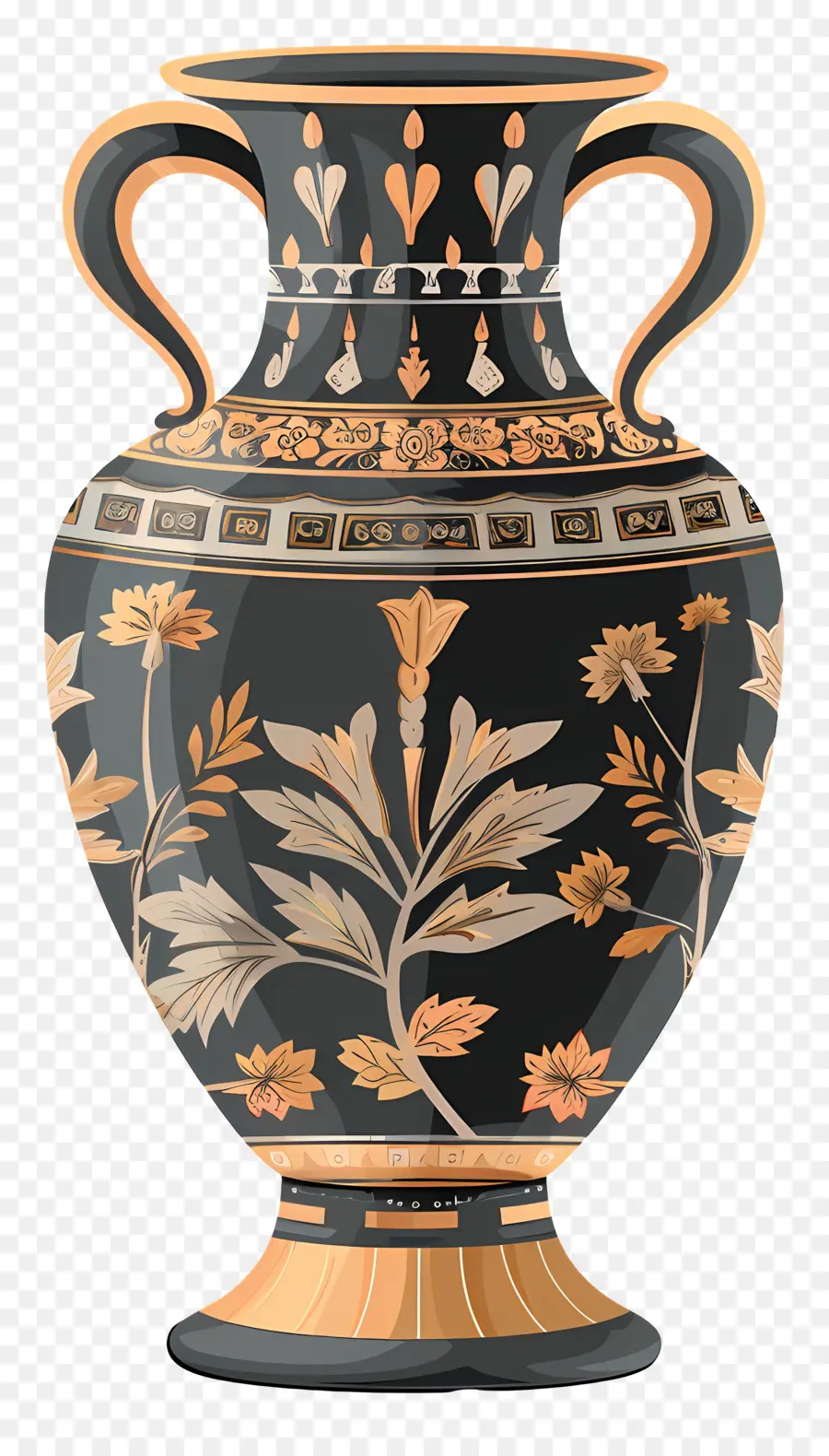 Vase Antique，Vase Noir Et Or PNG