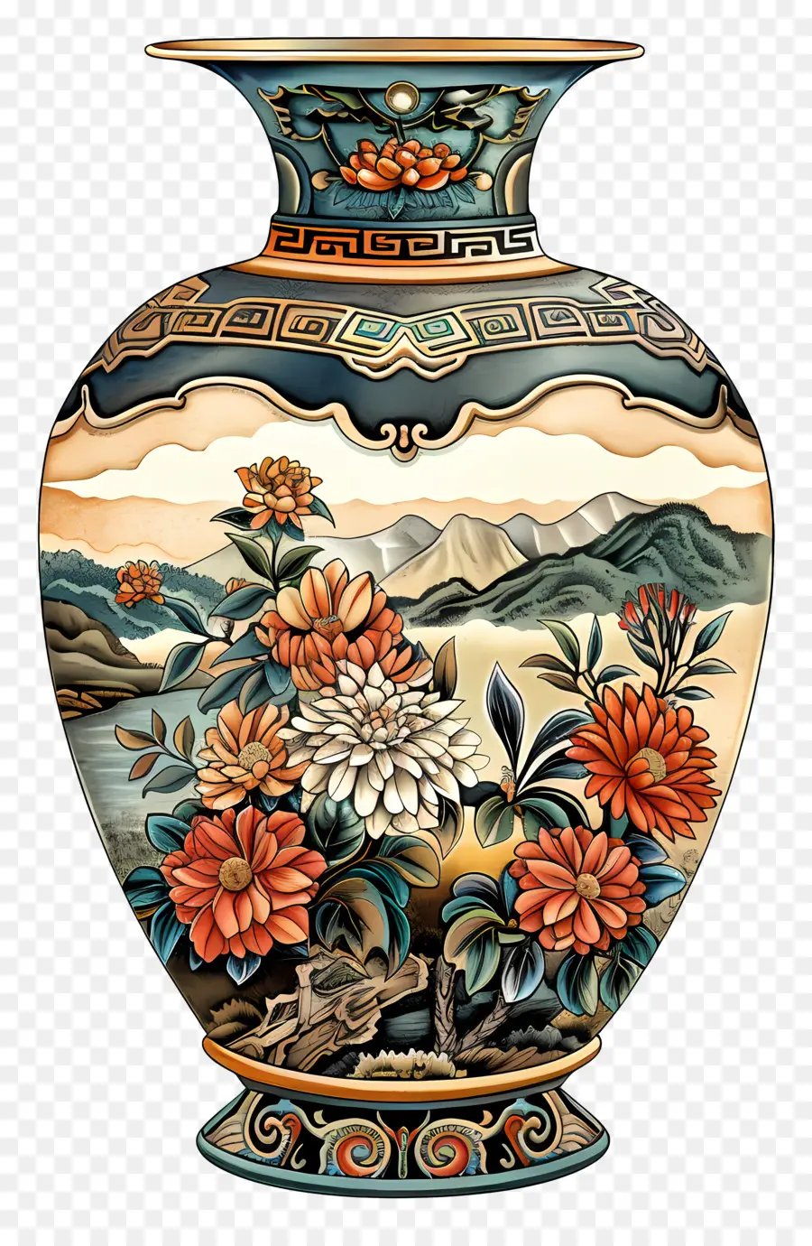 Vase Antique，La Peinture De Paysage PNG