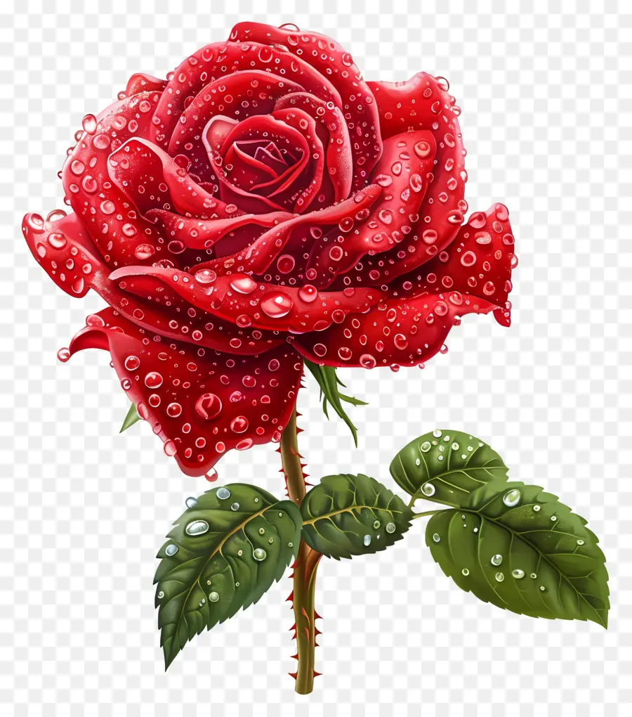 Rose Rouge，Des Gouttelettes D'eau PNG