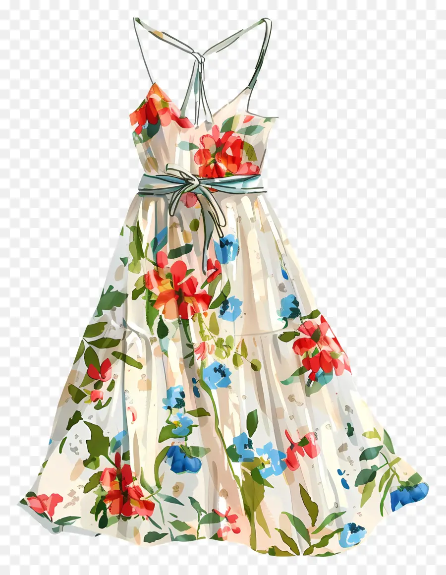 Robe D'été，Robe Florale Blanche PNG