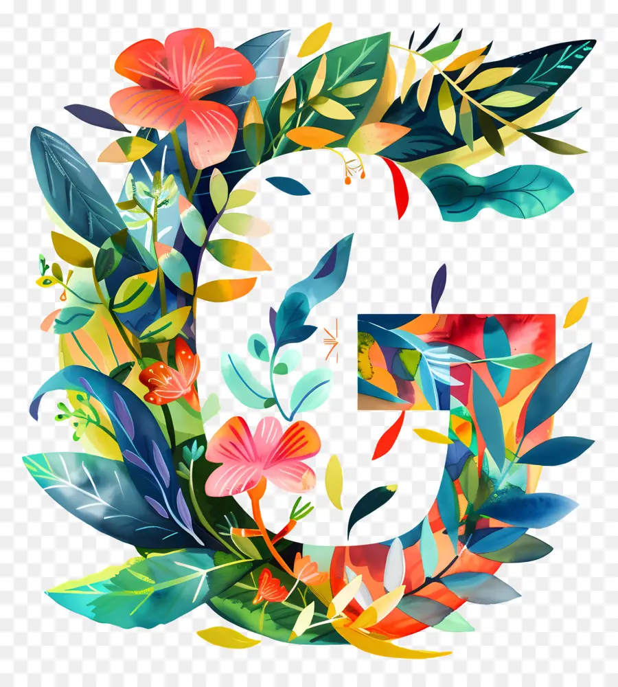 La Lettre G，Design Floral PNG