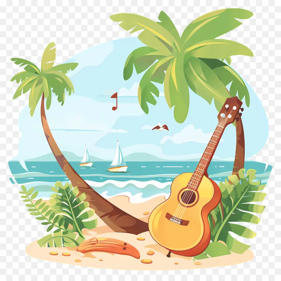 Airs De Plage，Guitare Sur La Plage PNG