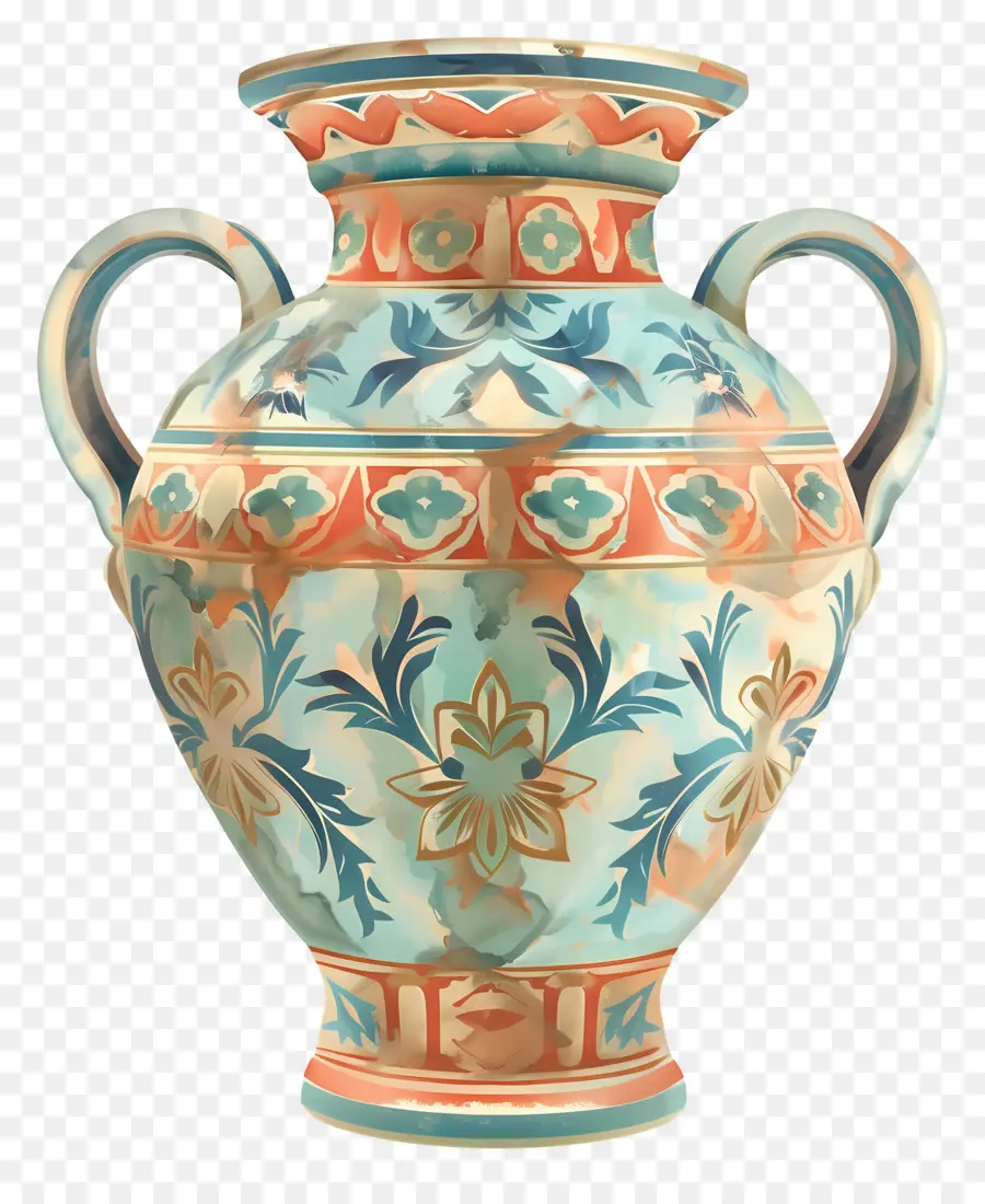Vase Antique，Vase Bleu Et Orange PNG
