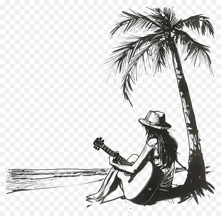 Airs De Plage，Fille Avec Guitare PNG