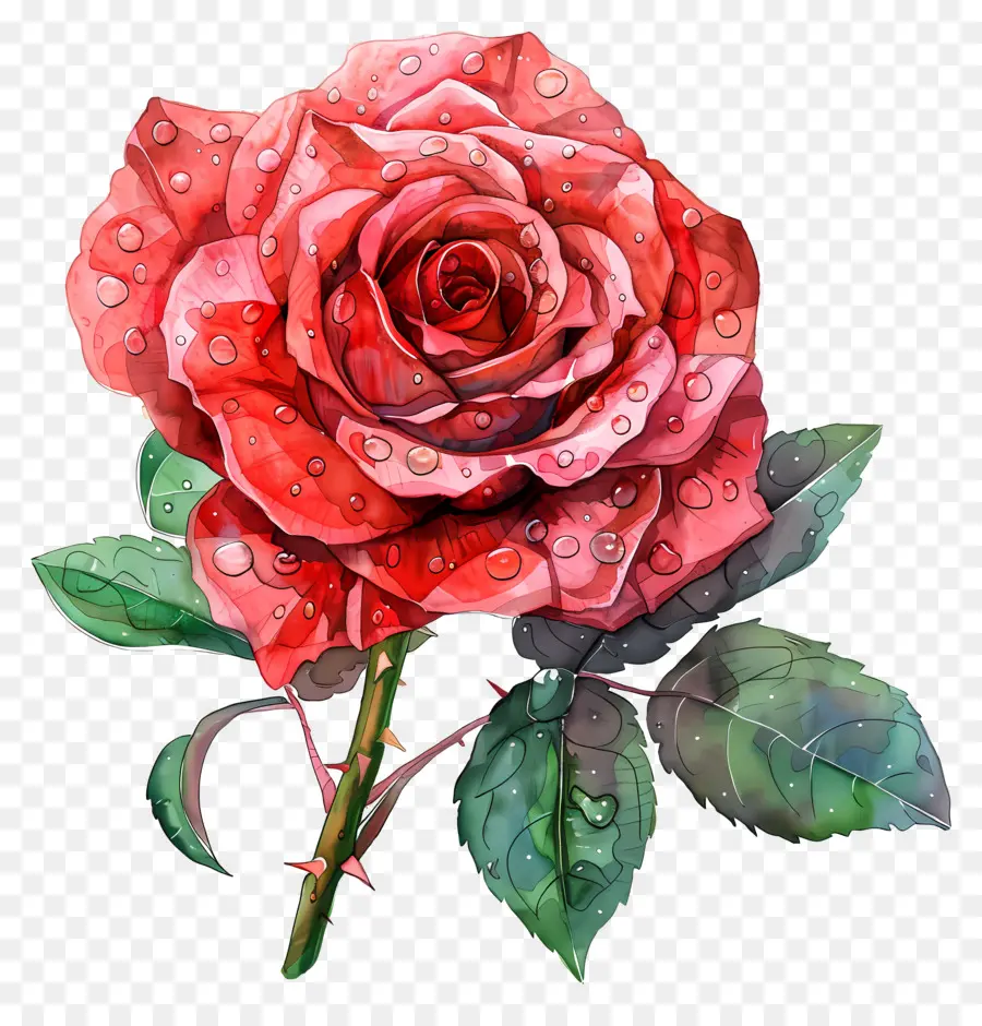 Rose Rouge，Des Gouttelettes D'eau PNG