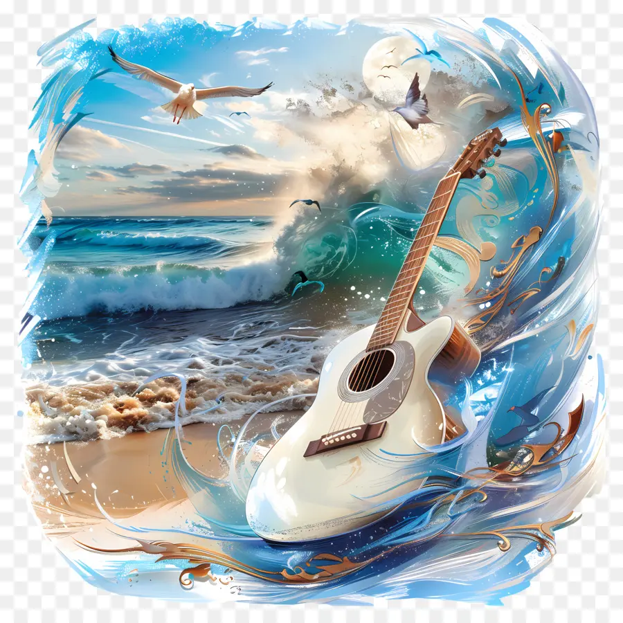 Airs De Plage，Guitare Sur La Plage PNG