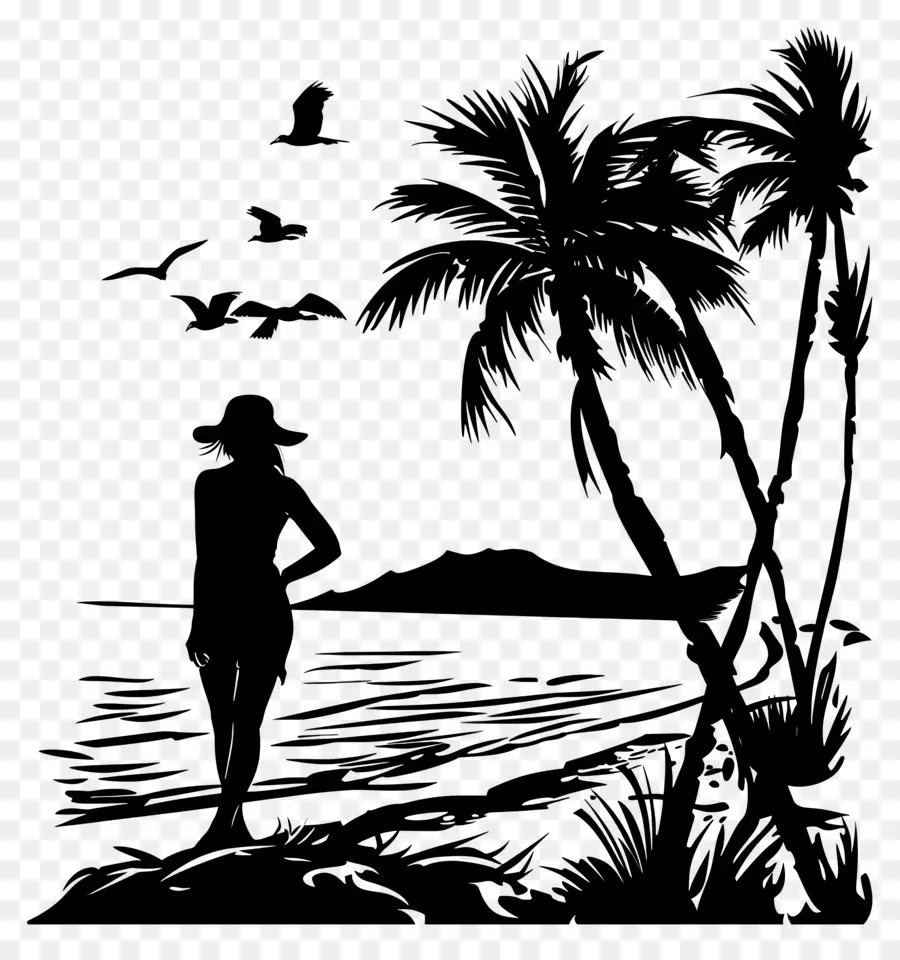 Silhouette De Plage，Femme Silhouette PNG