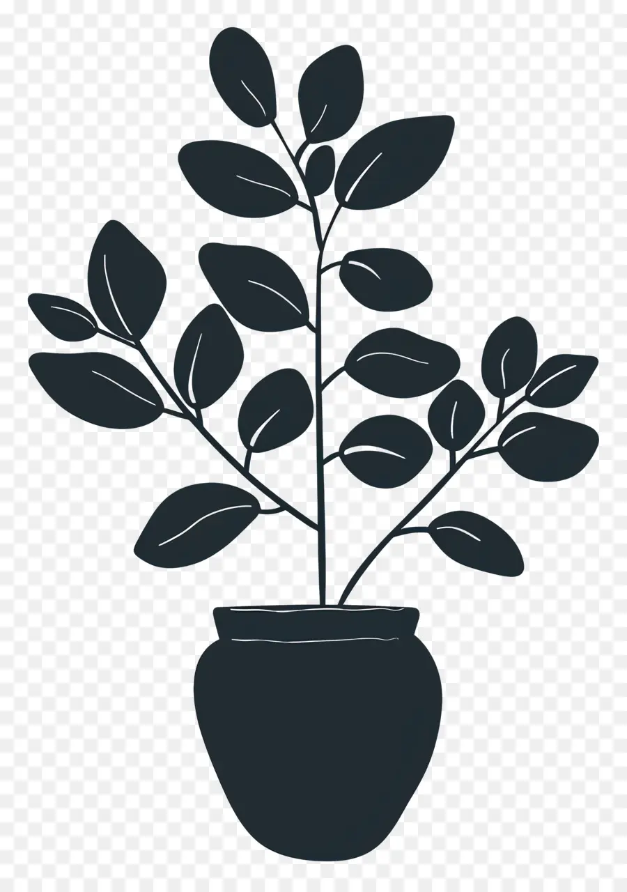 Silhouette Végétale，Plante En Pot PNG