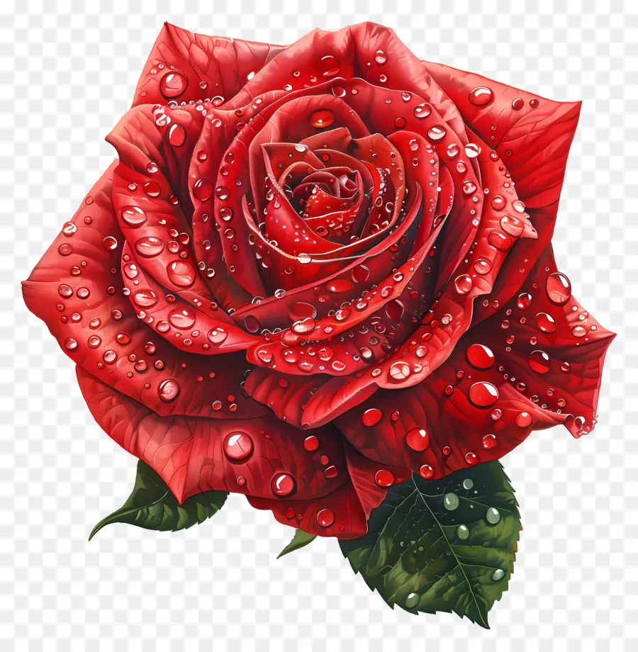 Rose Rouge，Des Gouttelettes D'eau PNG