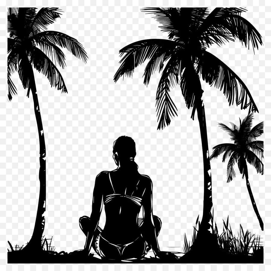 Silhouette De Plage，Femme Silhouette PNG