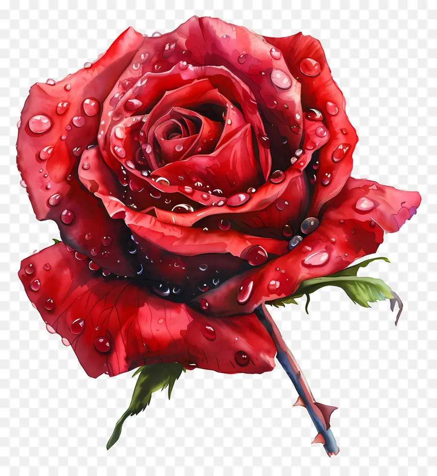 Rose Rouge，Des Gouttelettes D'eau PNG