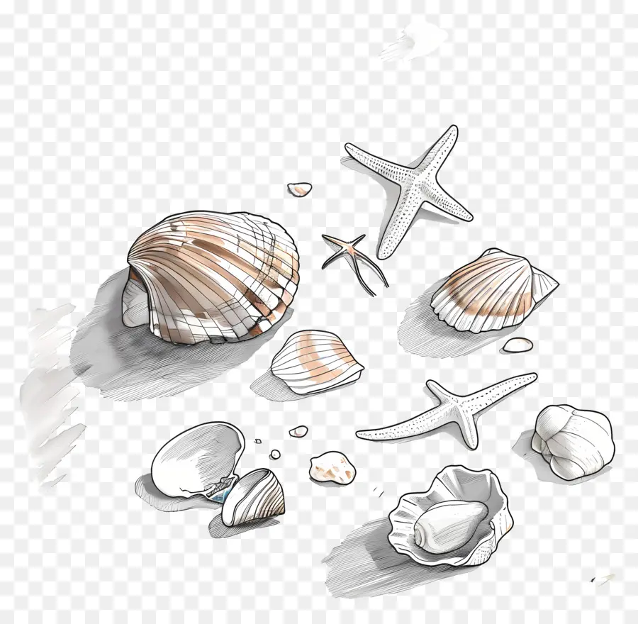 Peignage De Plage，Coquillages Et étoiles De Mer PNG