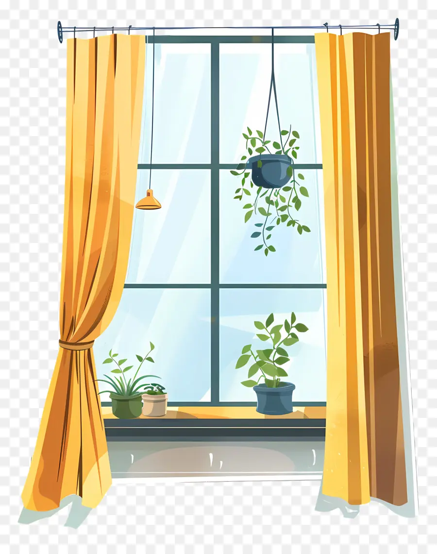 Fenêtre Avec Rideaux，Plants De Fenêtres PNG