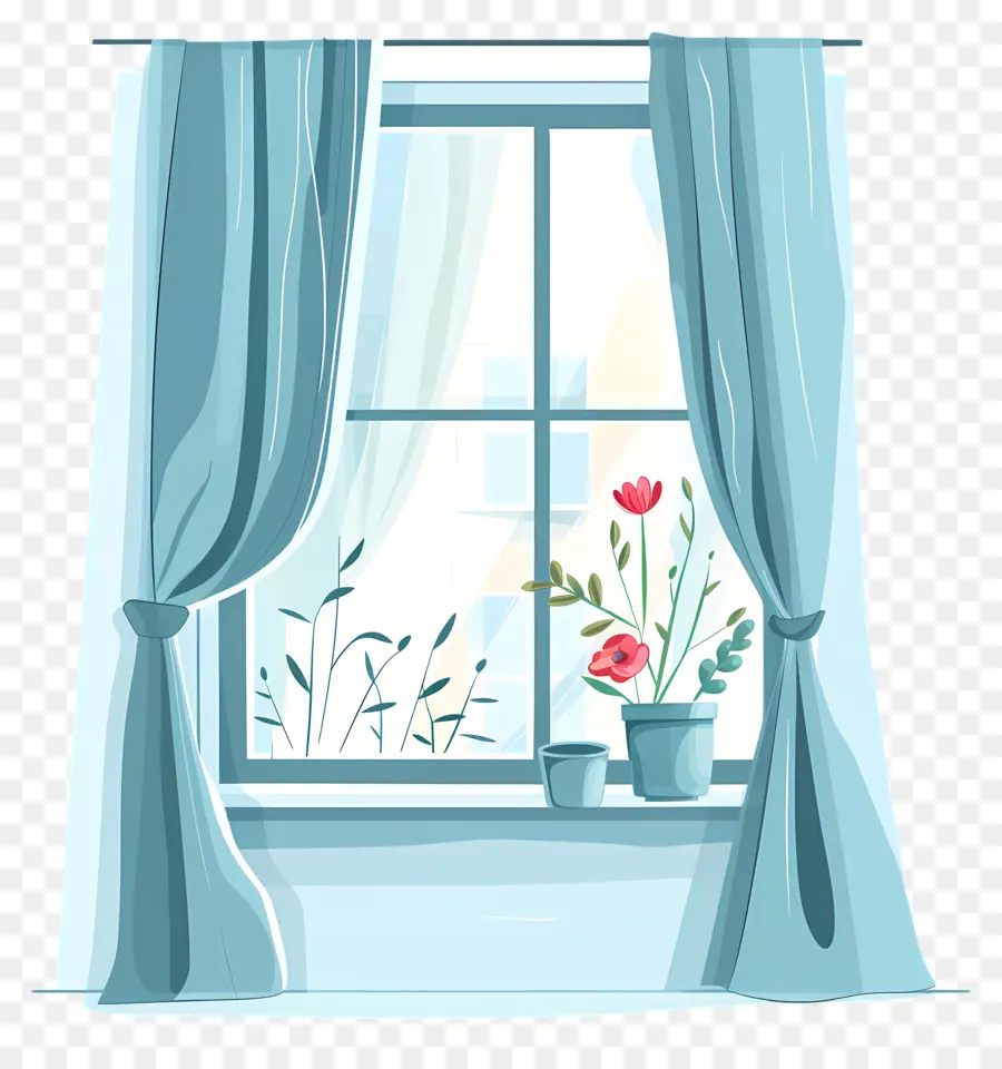 Fenêtre Avec Rideaux，Fleurs Roses PNG