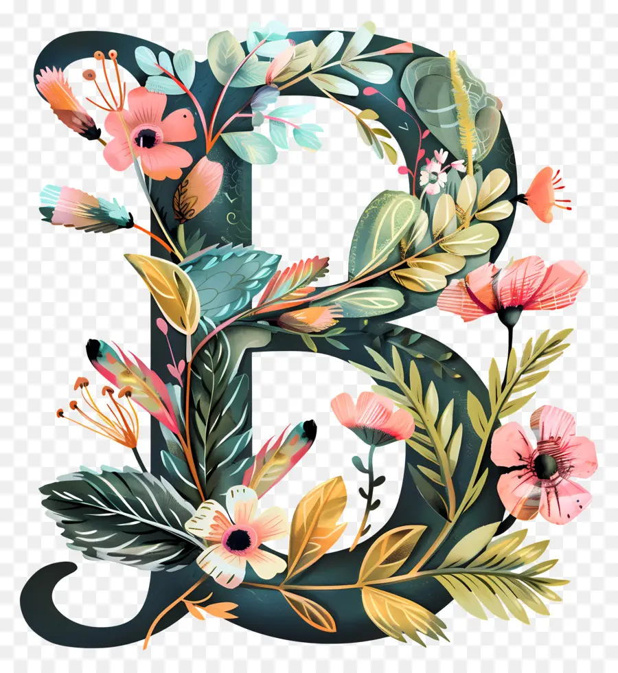 Lettre B，Design Floral PNG
