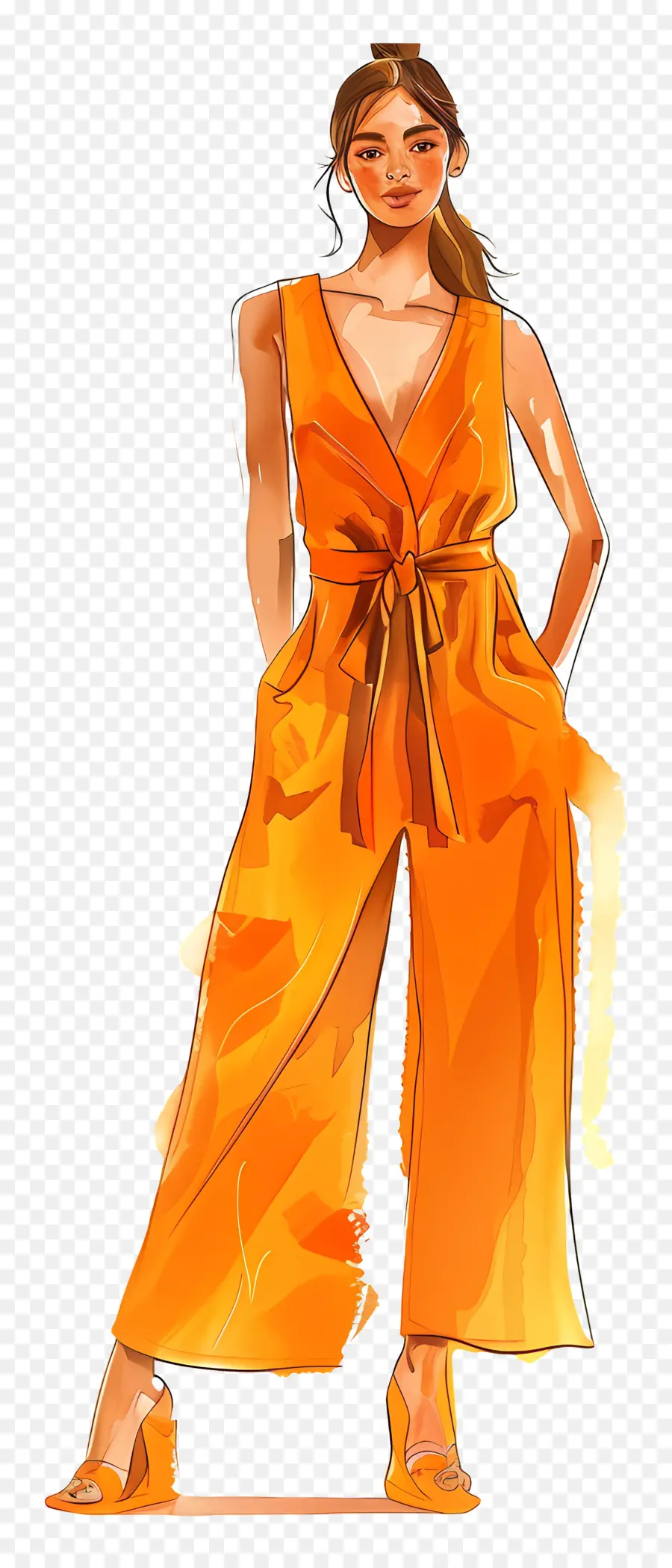 Combinaison，Femme En Combinaison Orange PNG