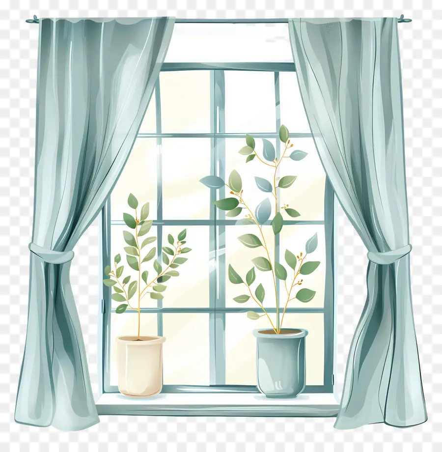 Fenêtre Avec Rideaux，Les Plantes D'intérieur PNG