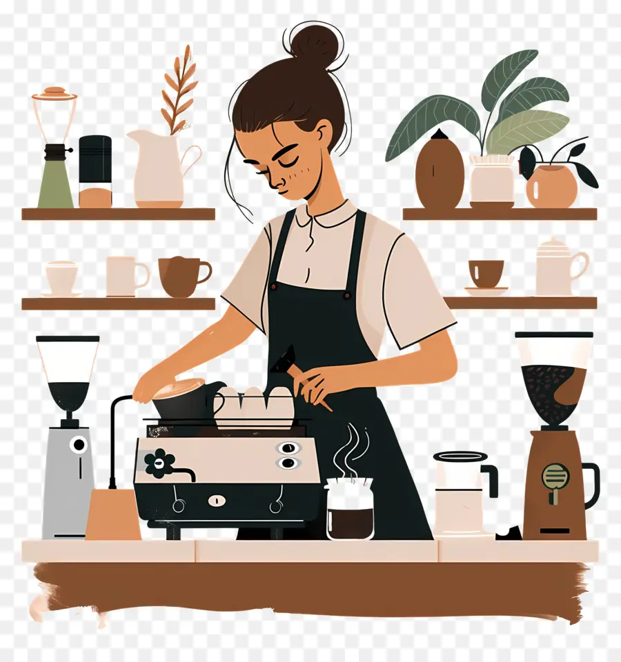 Fille De Barista Préparant Du Café，Barista PNG