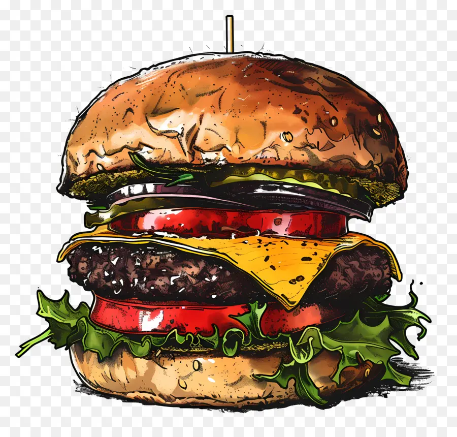 Cheeseburger，Peinture De Hamburger PNG