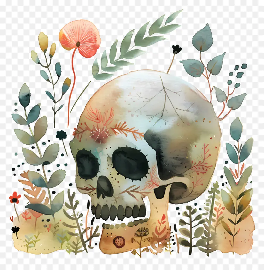 Crâne，Fleurs PNG