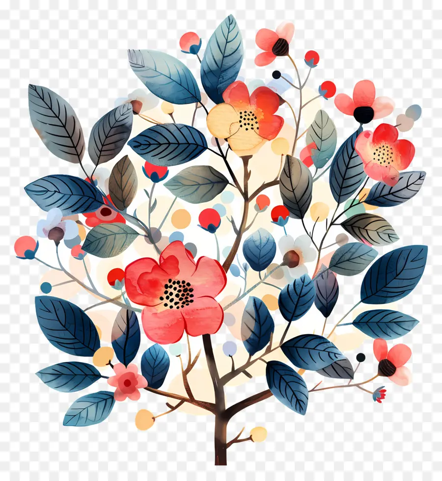 Fleur Arbuste，Peinture D'arbre Colorée PNG
