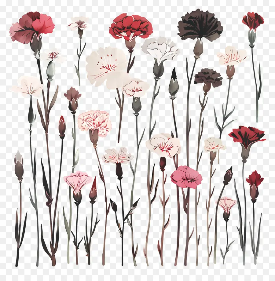 œillets，Fleurs Roses PNG