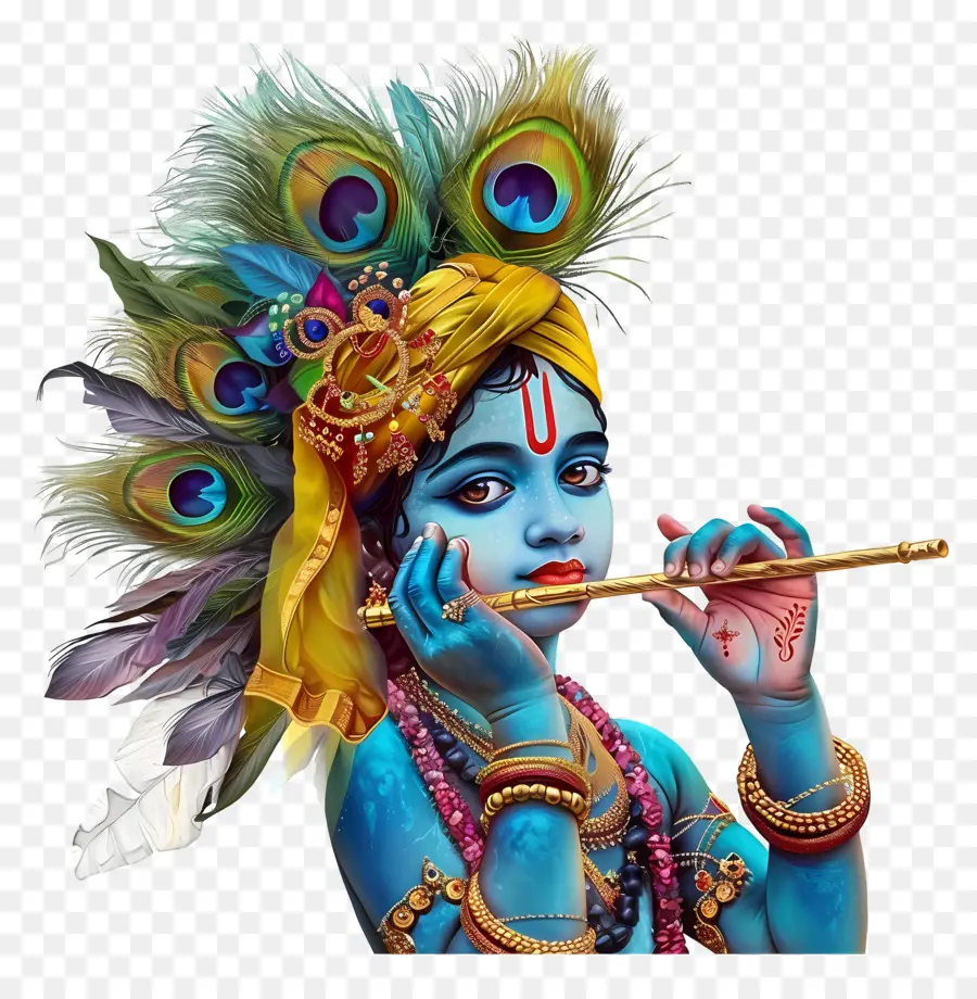 Krishna Janmashtami，Divinité Bleue Avec Flûte PNG