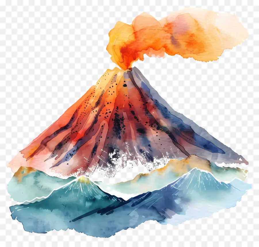 Volcan，Peinture à L'aquarelle PNG
