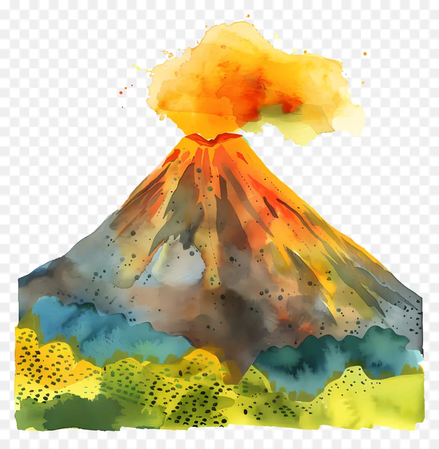 Volcan，Peinture à L'aquarelle PNG