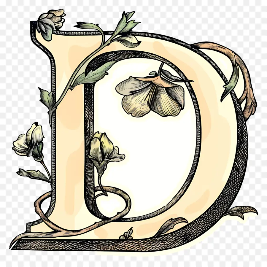 Lettre D，Floral PNG