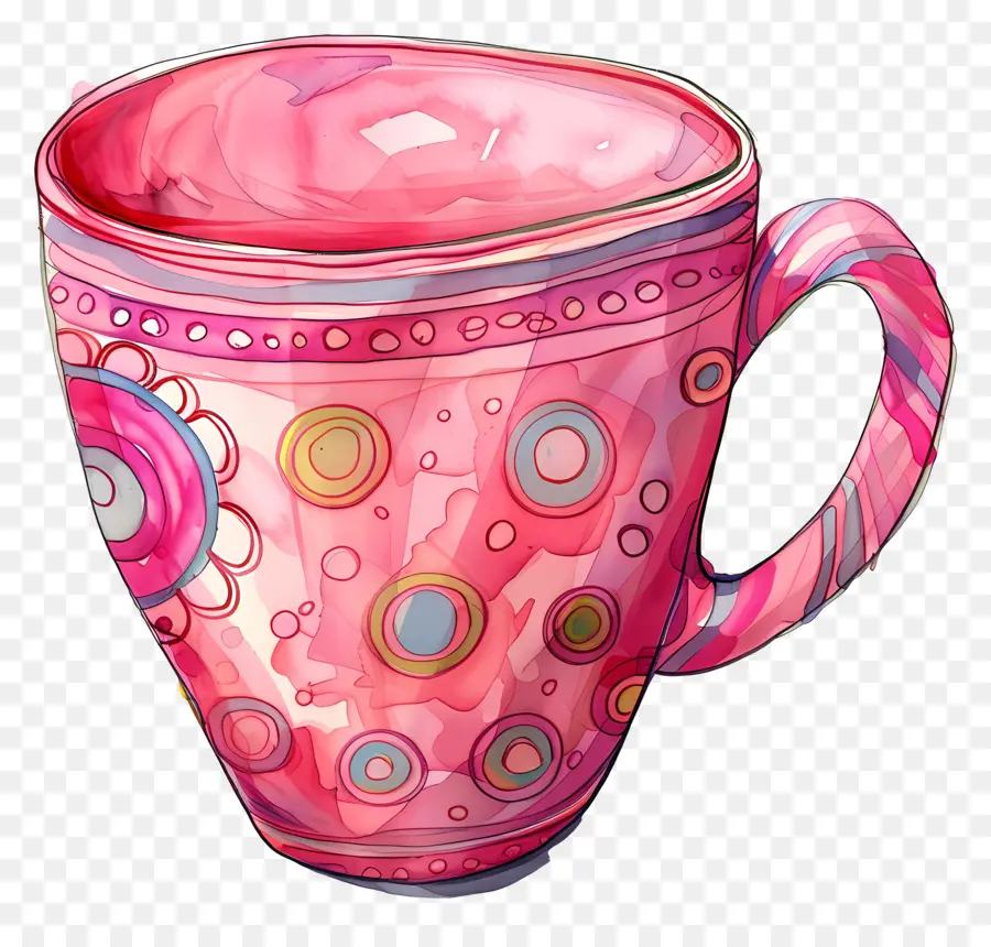 Tasse Rose à Motifs，Peinture à L'aquarelle PNG