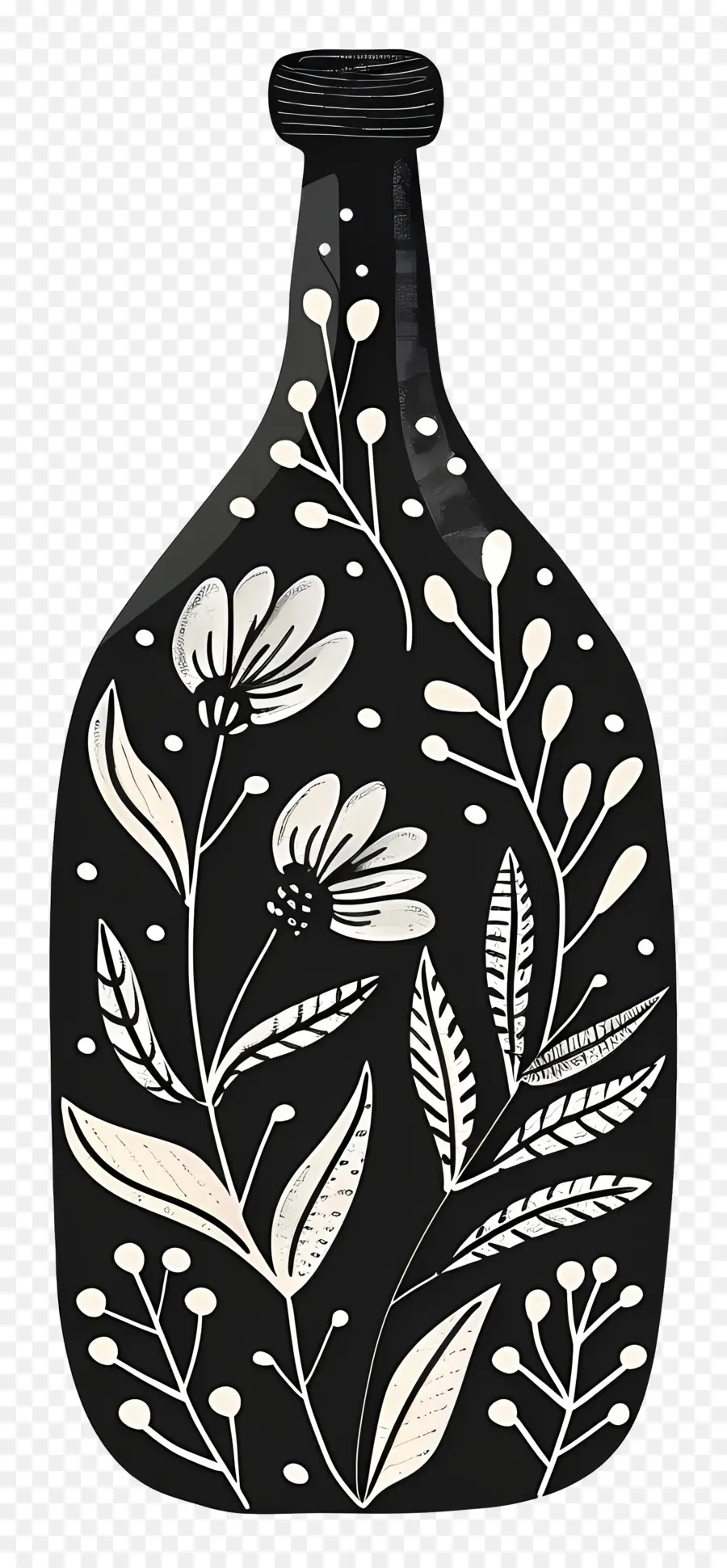 Bouteille，Bouteille Noire Avec Des Fleurs PNG