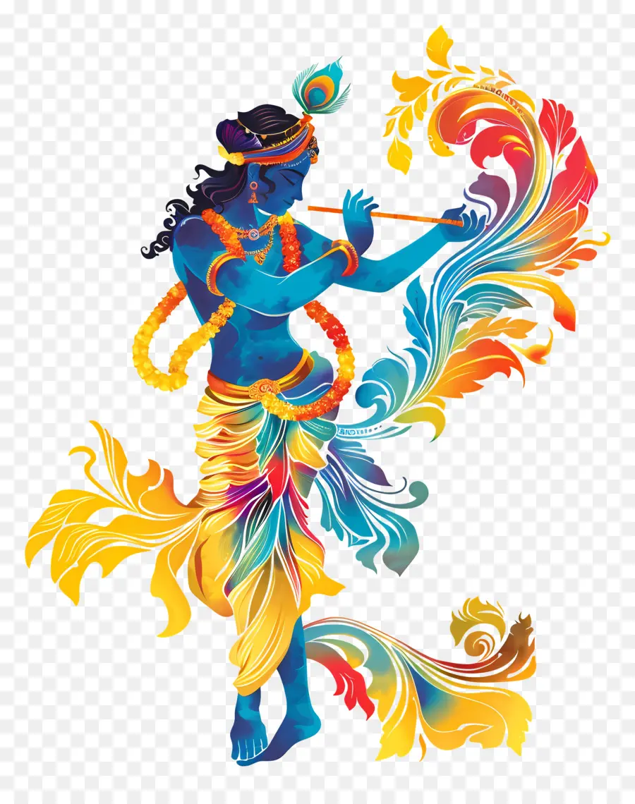 Krishna Janmashtami，Divinité Bleue Avec Flûte PNG