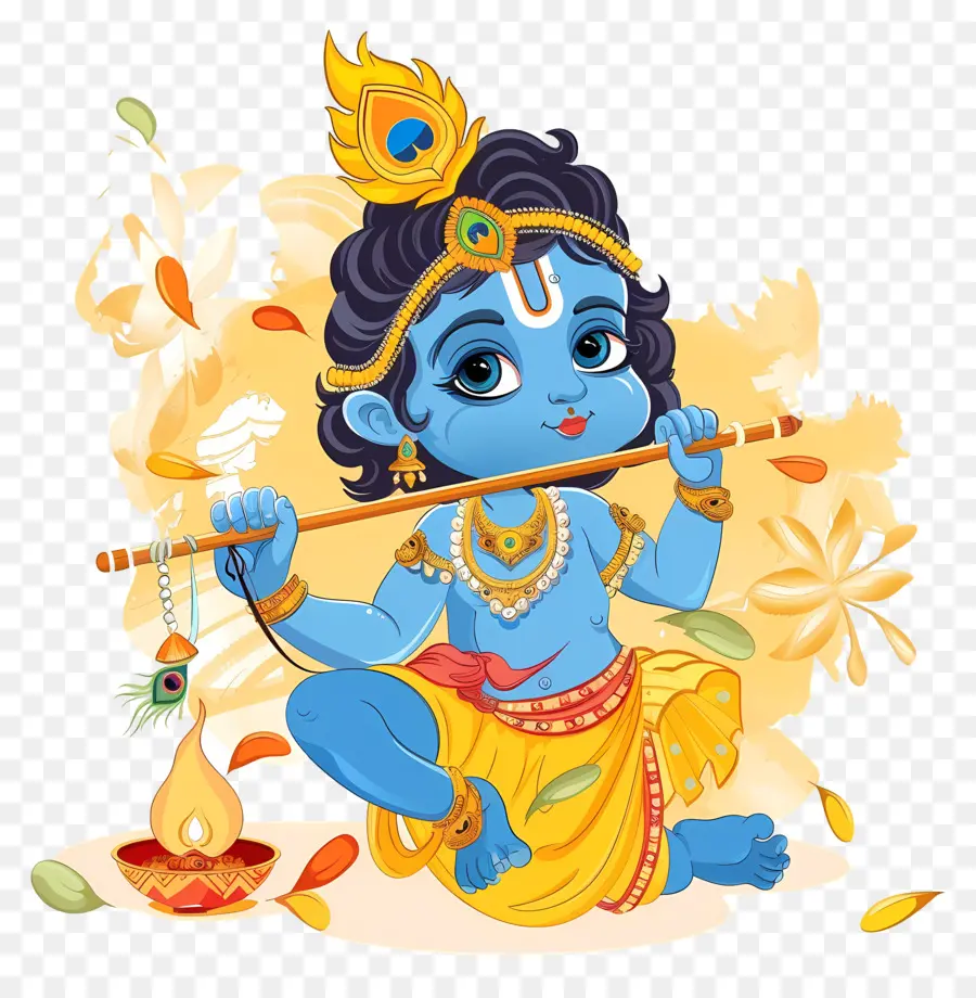 Krishna Janmashtami，Divinité Bébé Bleue Avec Flûte PNG